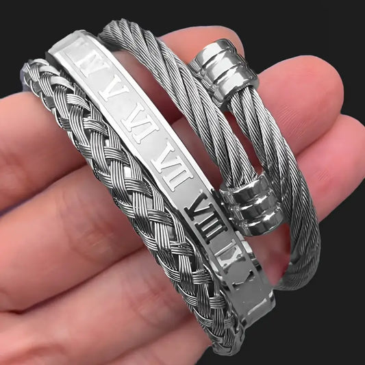 Ensemble de 3 Bracelets Torsadés à Chiffres Romains