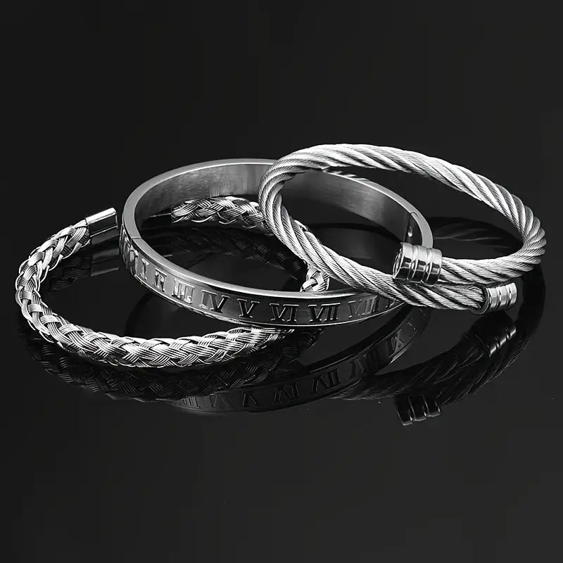 Ensemble de 3 Bracelets Torsadés à Chiffres Romains